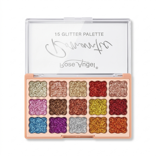 Rosa Angel 15-Color Glitter Eyeshadow Palette – Sparkling Eye Makeup